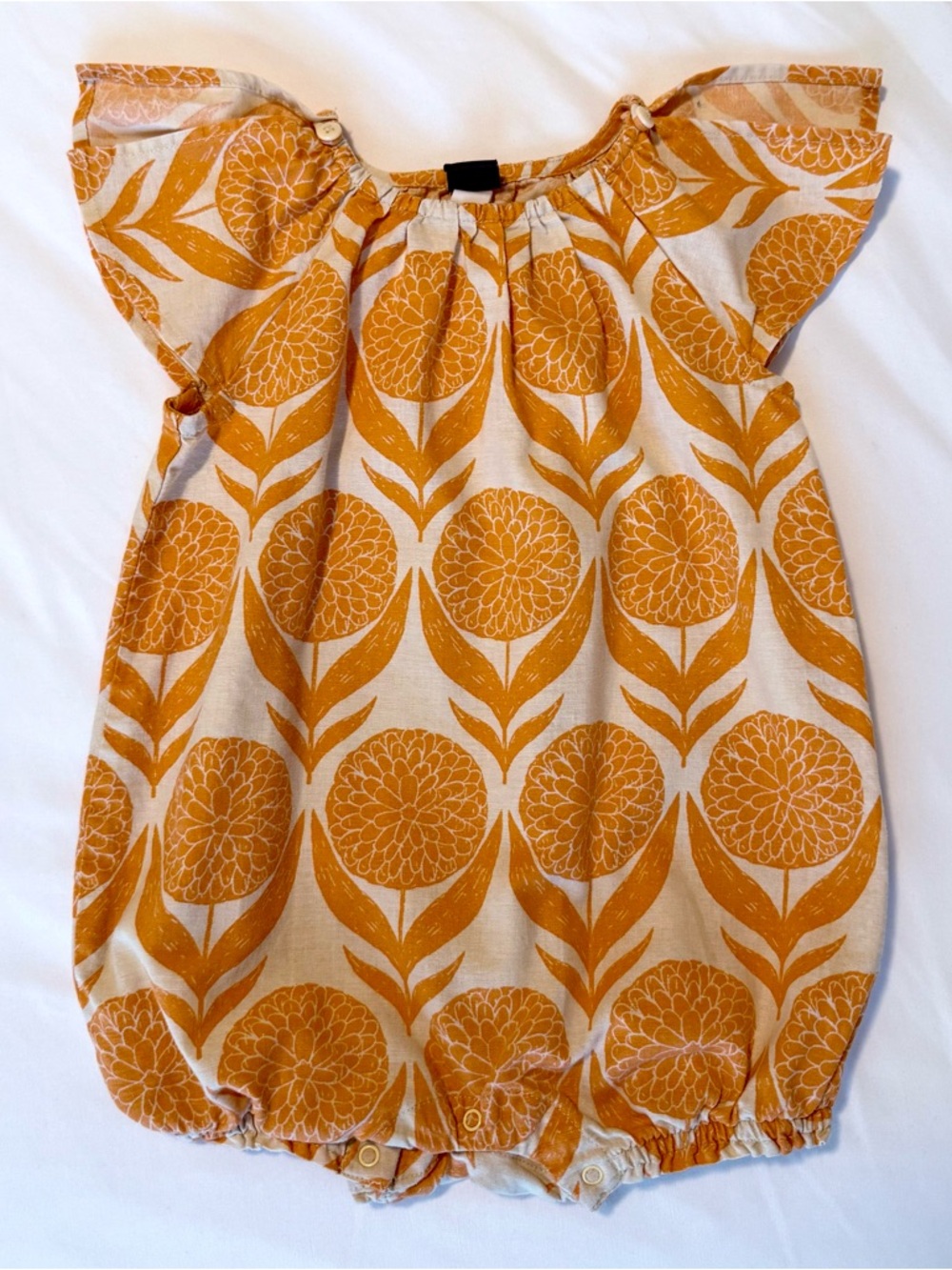 Tea Collection flutter sleeve Floral Linen Cotton Romper One-Piece Orange 12-18m